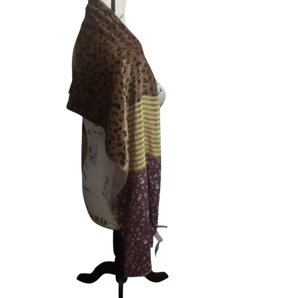 Loft Dressy Velour Leopard Print and Striped Scarf Cover Long Size OS
